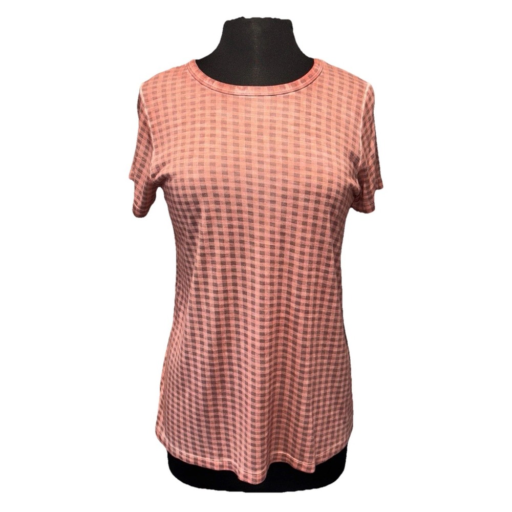 NEW Dantelle Gingham Shara Tee‎ Women's Size M Orange Short Sleeve Crew Neck
